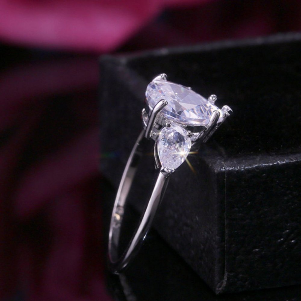 New Girls Water Drop 925 Silver Diamond Ring - Picture 3 of 5